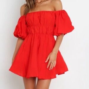NEW Petal & Pup Red Puff Sleeve Mini Dress Holiday Christmas Party Size 12